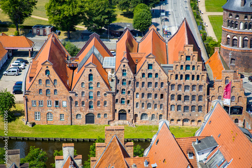 Famous Salzspeicher brick houses in Luebeck  Schleswig-Holstein  Germany