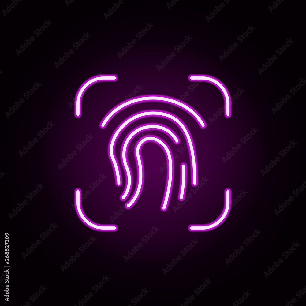 fingerprint, scan neon icon. Elements of security set. Simple icon for websites, web design, mobile app, info graphics fingerprint, scan neon icon. Elements of security set. Simple icon for websites, web design, mobile app, info graphics