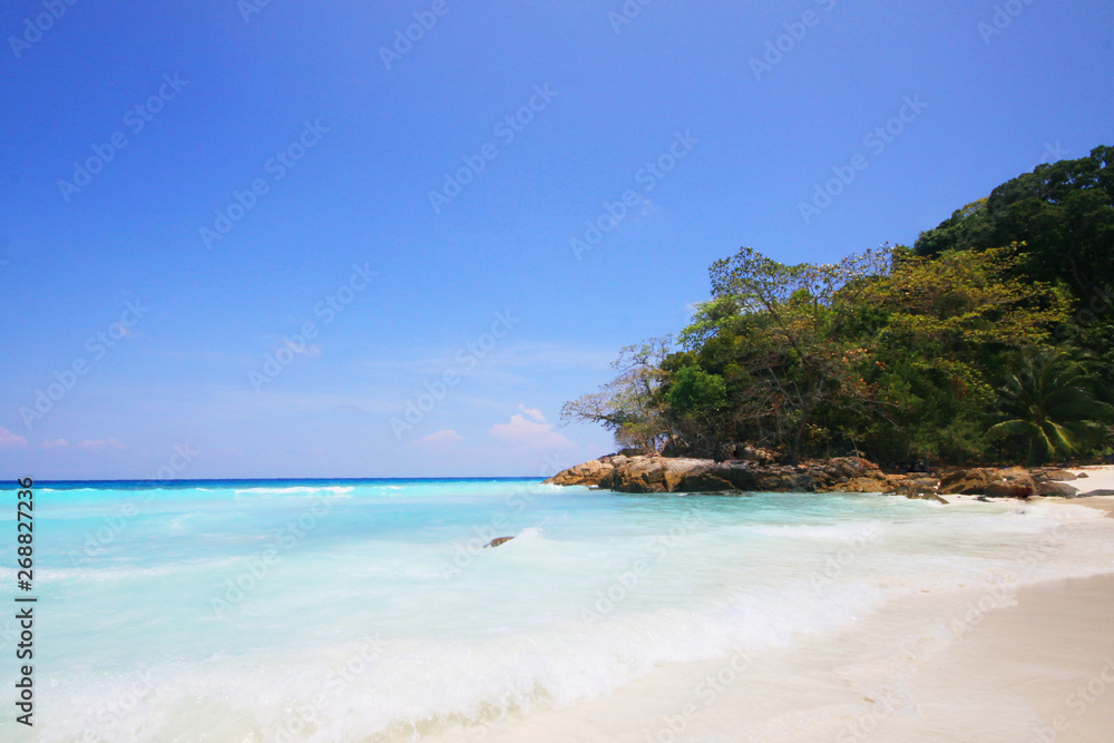 Beautiful summer of Horizon in heaven tropical seascape and paradise of turquoise water in calm ocean.