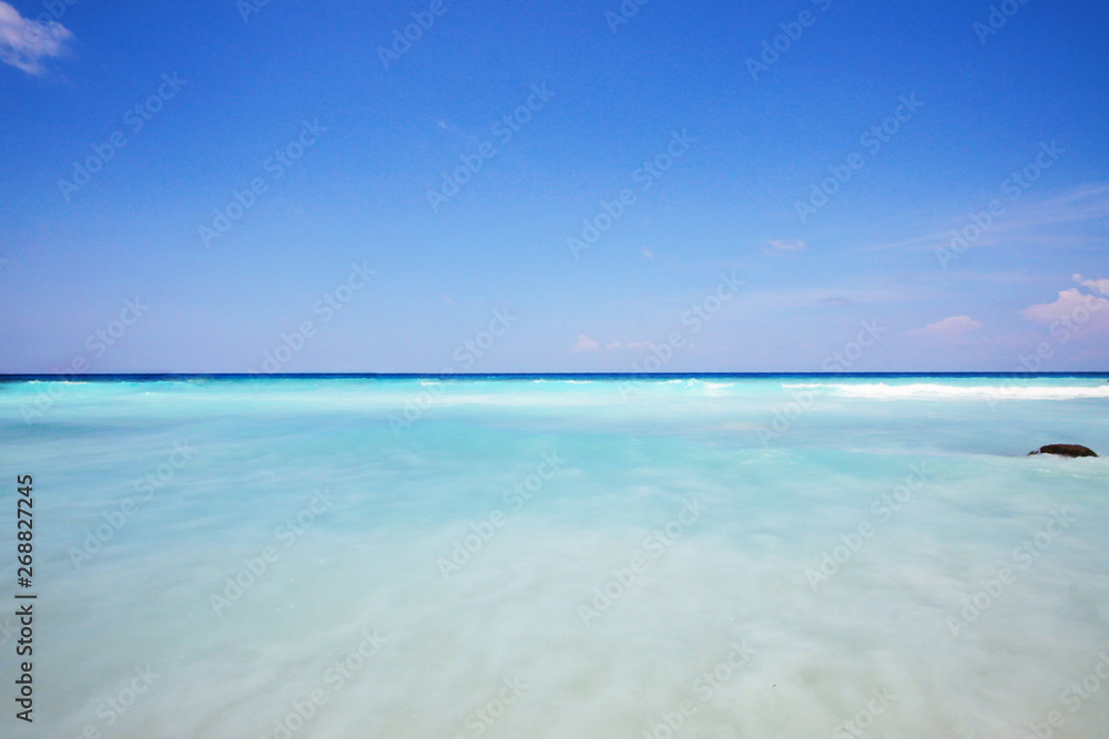 Beautiful summer of Horizon in heaven tropical seascape and paradise of turquoise water in calm ocean.
