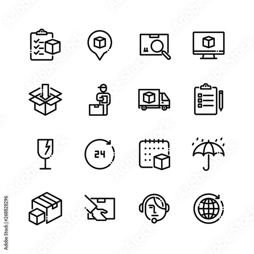 Set of Shipping Related Line Icons. Contains such Icons as Courier, Package Protection, Return and more.