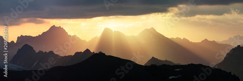 Dawn in the Caucasus Mountains, panorama landscape