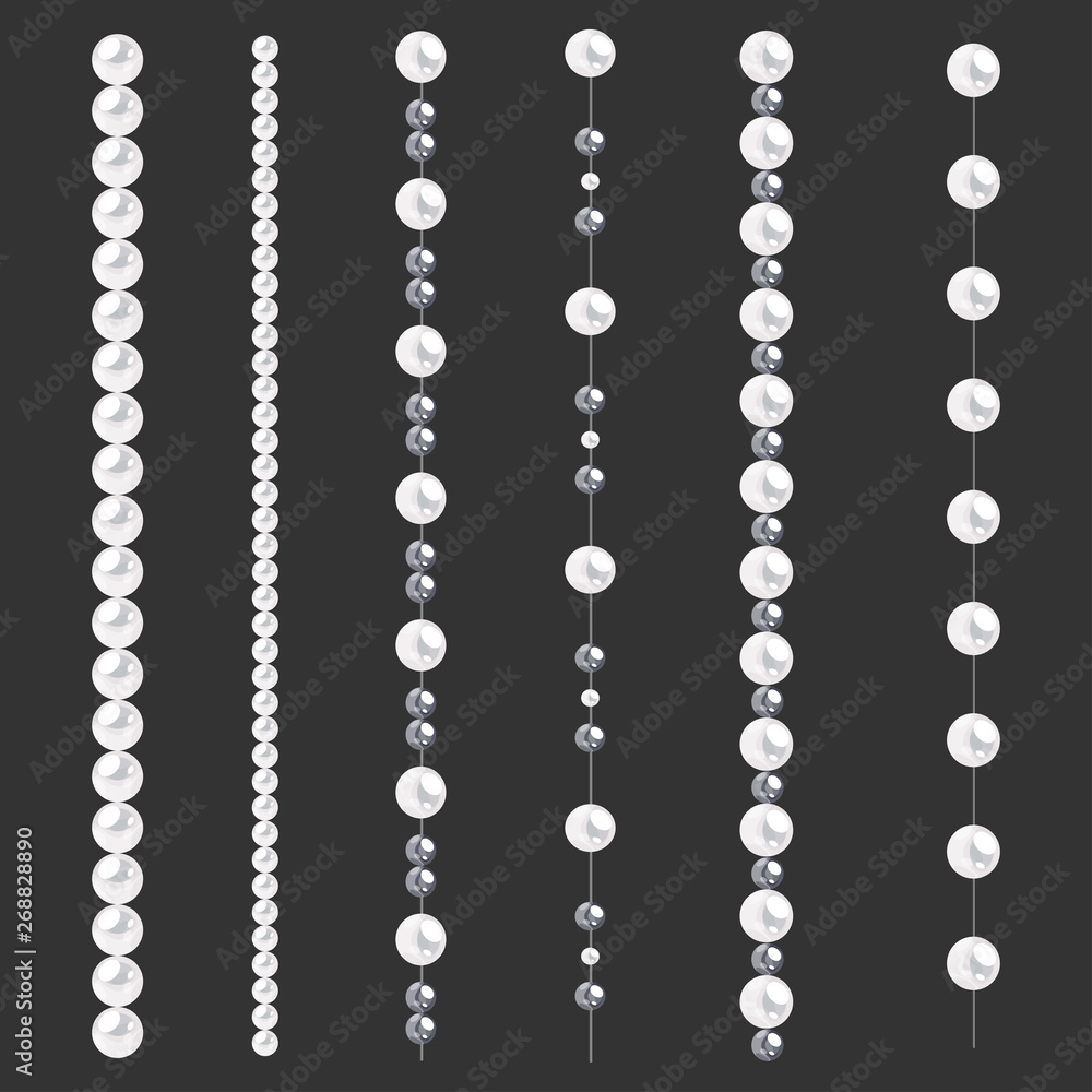 Set of pearl borders isolated on gray background. Vector dividers for decoration, wedding invitation or greeting cards, banners. Set of pearl borders isolated on gray background. Vector dividers for decoration, wedding invitation or greeting cards, banners.