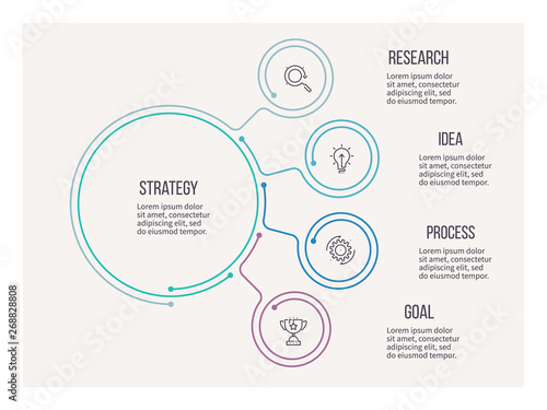 Business infographic. Organization chart with 4 options. Vector template. Editable line.