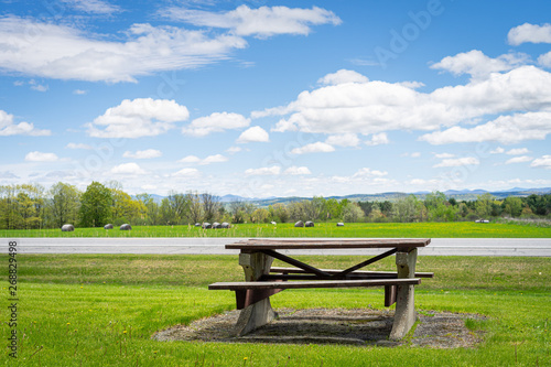 Picnic table along a highway in upstate NY