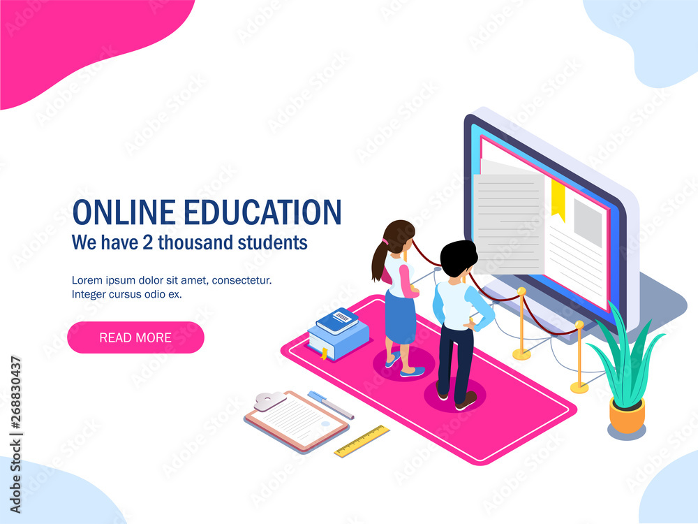 3d Isometric online learning concept. Learning a profession through the Internet. Hand with a megaphone from the monitor. Man with a pencil makes notes. Can use for web banner, infographics 3d Isometric online learning concept. Learning a profession through the Internet. Hand with a megaphone from the monitor. Man with a pencil makes notes. Can use for web banner, infographics