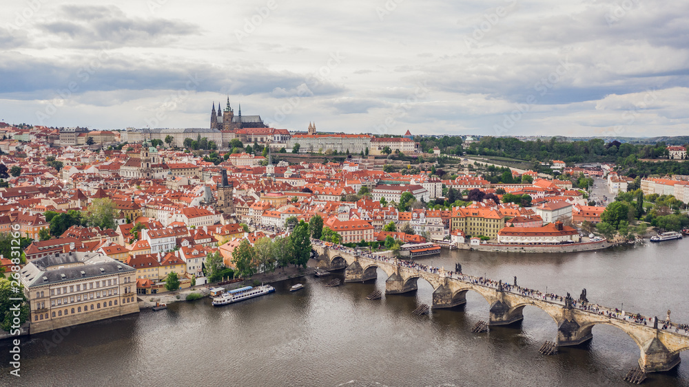 Cityscape of Prague, the capital of Czheh Republic, Aerial view