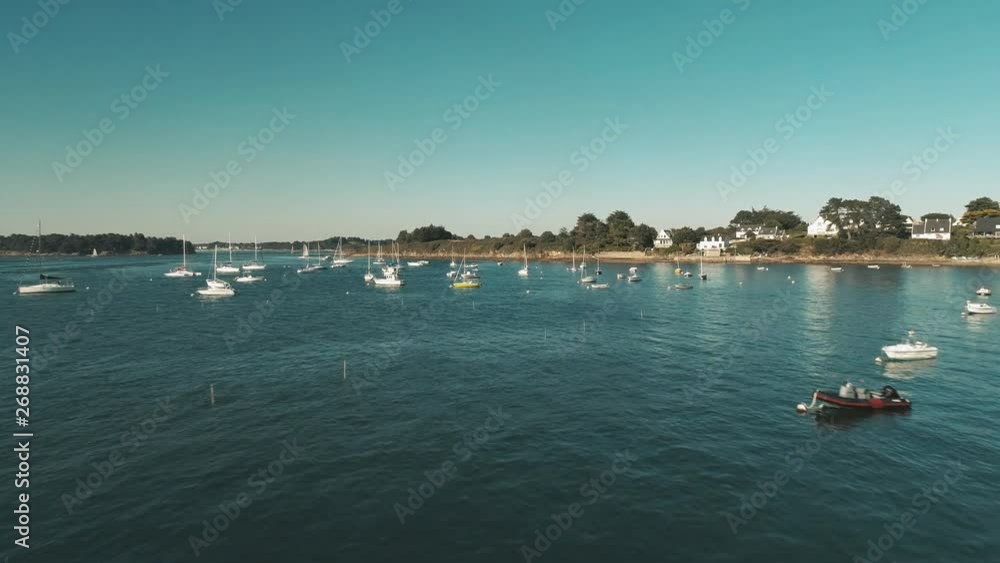 Aerial view of a french seaside resort during a sunny day, Port-Navalo, Britanny Aerial view of a french seaside resort during a sunny day, Port-Navalo, Britanny