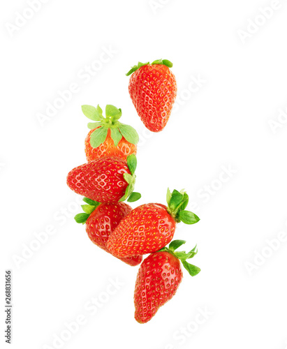 Strawberry in flight on white background