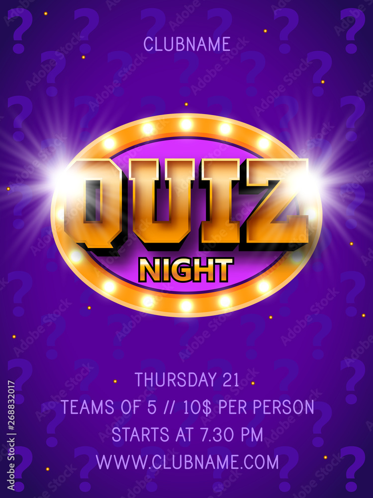 Quiz night announcement poster design web banner background vector illustration. Pub quiz held