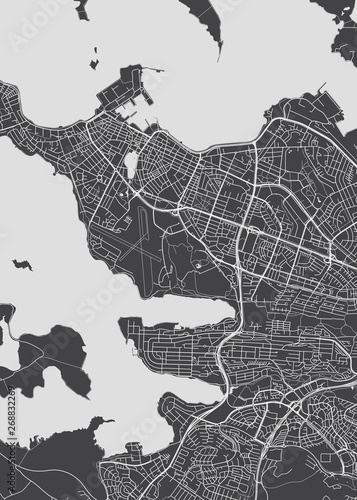 Obraz na plátně City map Reykjavik, monochrome detailed plan, vector illustration