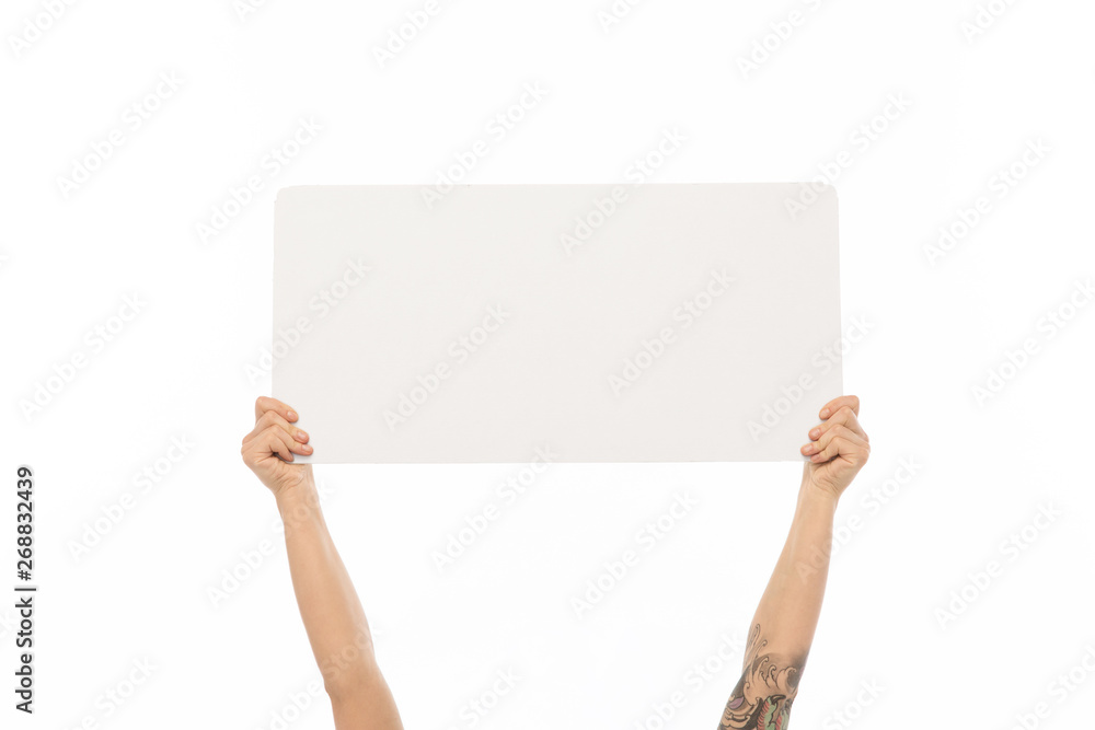 advertisement concept - hands holding blank white board advertisement concept - hands holding blank white board