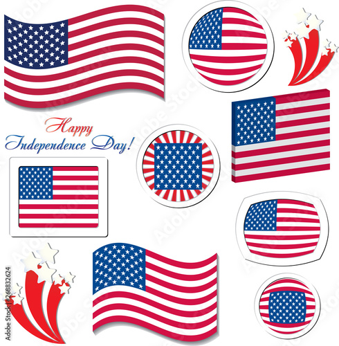 Set of USA independence day celebration button icons