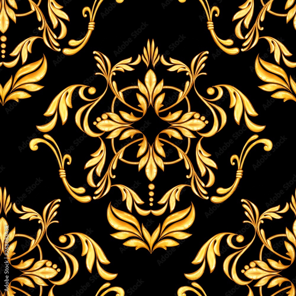 Seamless baroque pattern with decorative golden scrolls