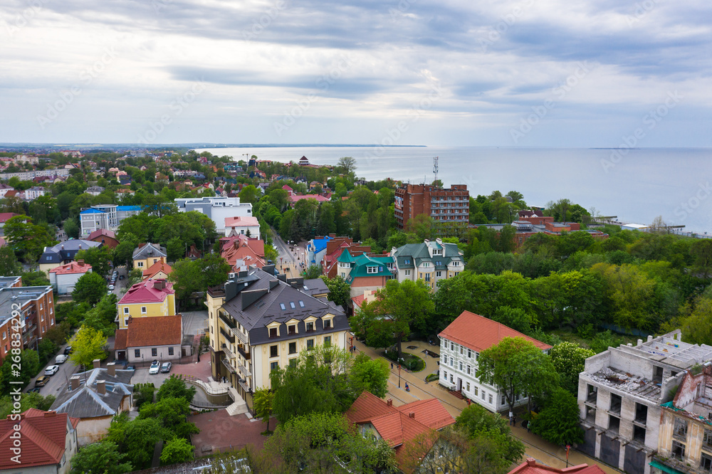 Aerial view of the pedestrian street in Zelenogradsk, Russia Aerial view of the pedestrian street in Zelenogradsk, Russia