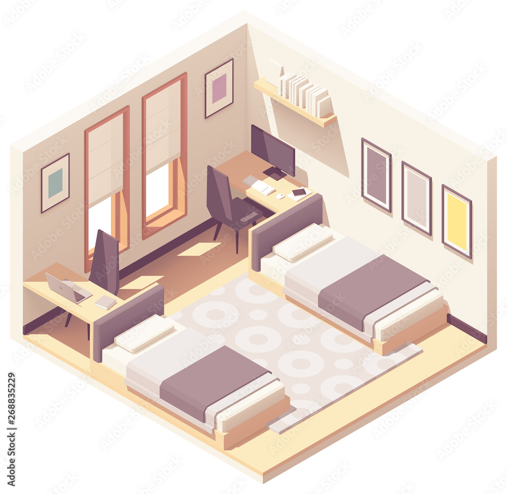 Vector isometric dormitory or dorm room Vector isometric dormitory or dorm room