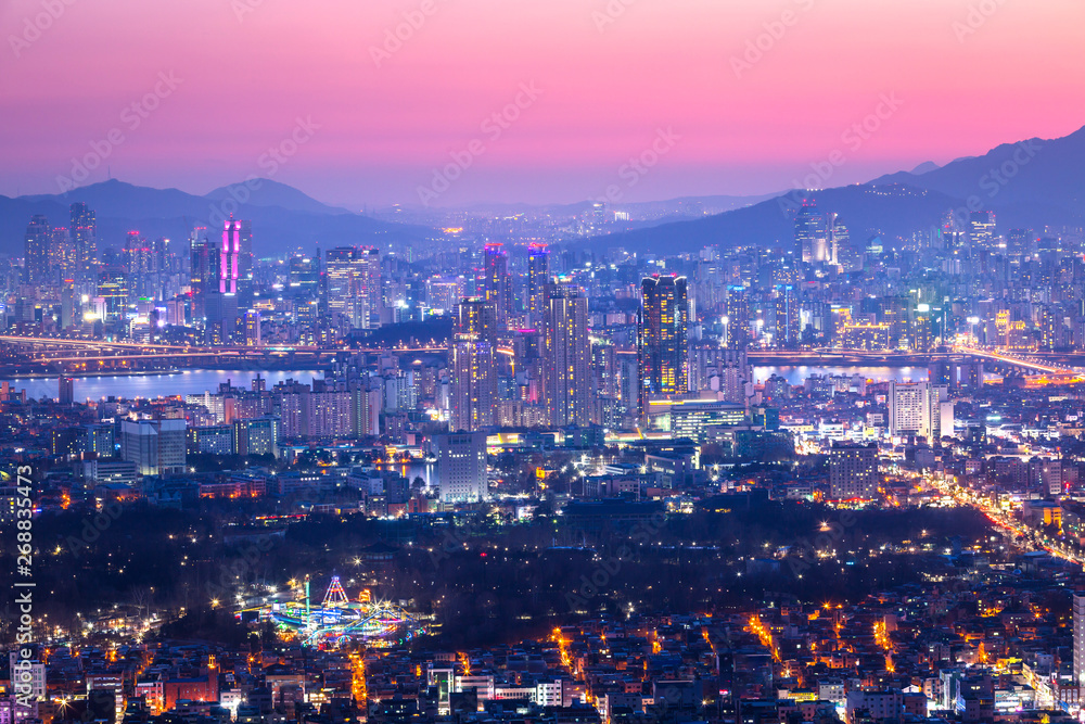 Seoul City and downtown at Night, South Korea