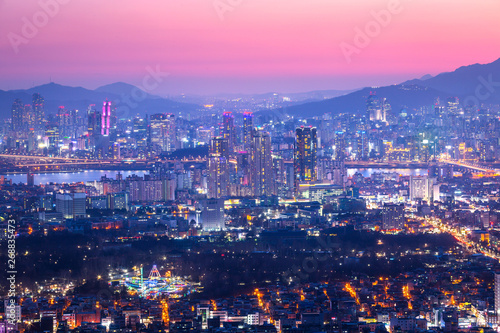 Seoul City and downtown at Night  South Korea