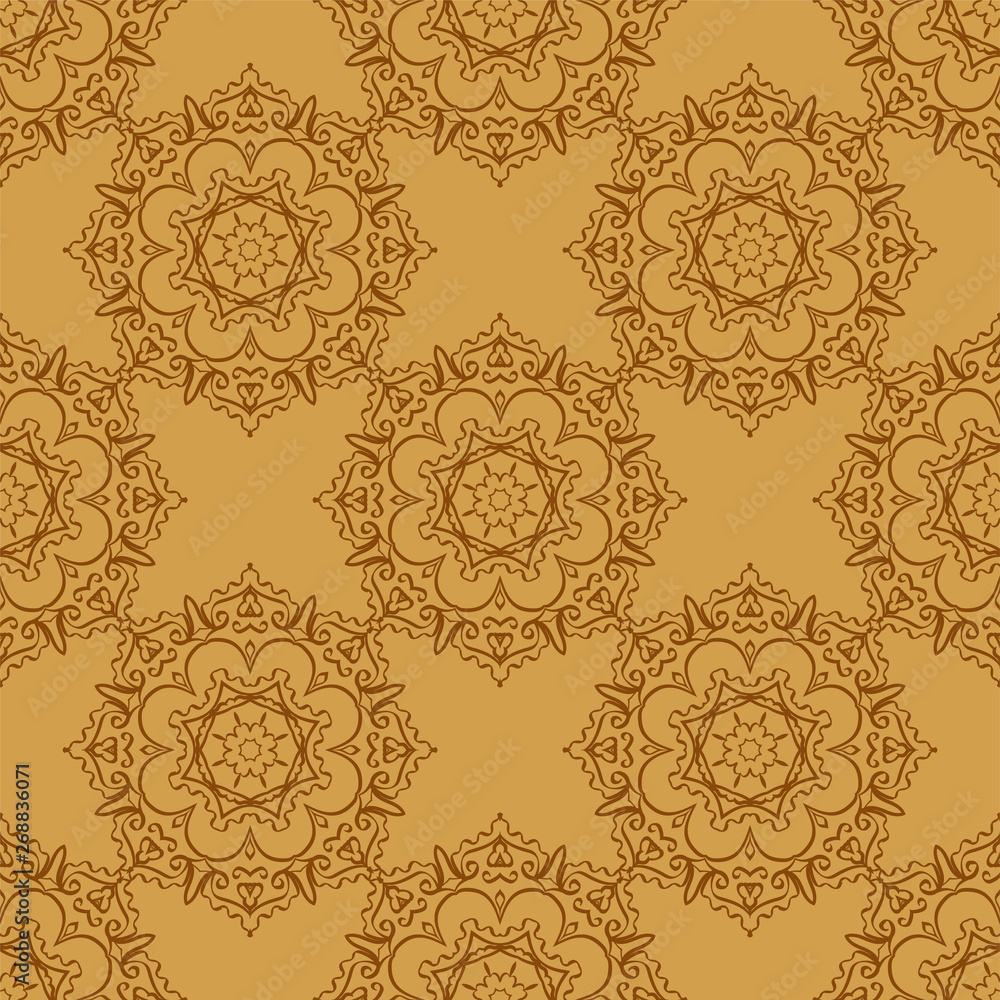 Mandala seamless pattern with floral and geometrical ornament. Arabic, Islamic, indian, japanese motifs in a retro style. Mandala seamless pattern with floral and geometrical ornament. Arabic, Islamic, indian, japanese motifs in a retro style.