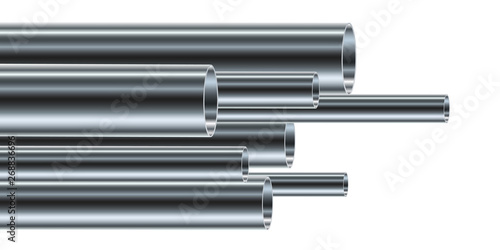 Set of steel or aluminum pipes, isolated. Vector illustration.