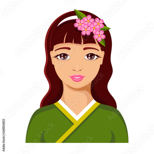 Pretty Asian Girl Avatar. Flat Cartoon Style. Vector Illustration.