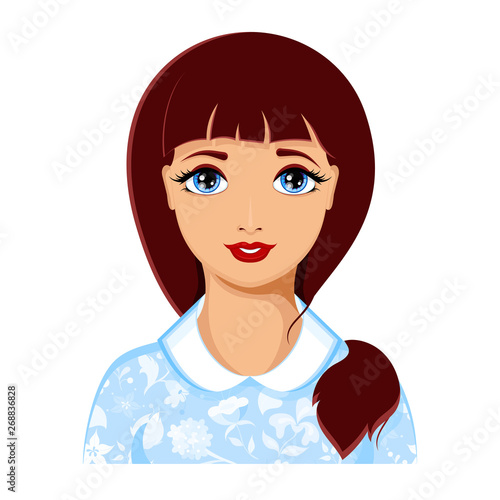 Pretty girl avatar. Flat cartoon style. Vector Illustration.