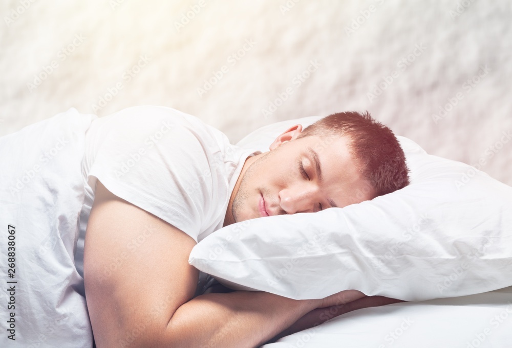 Young handsome Sleeping man in bed Young handsome Sleeping man in bed