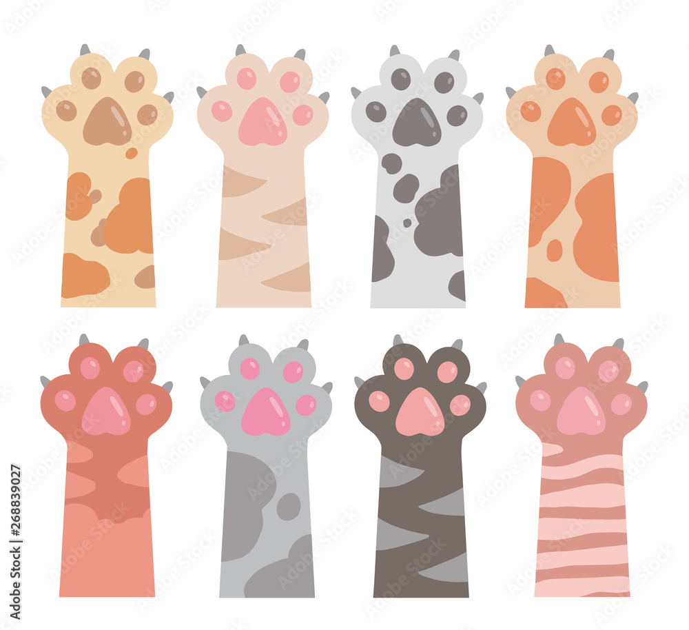 Cute cartoon style vector drawings of cat arms and paws with extended