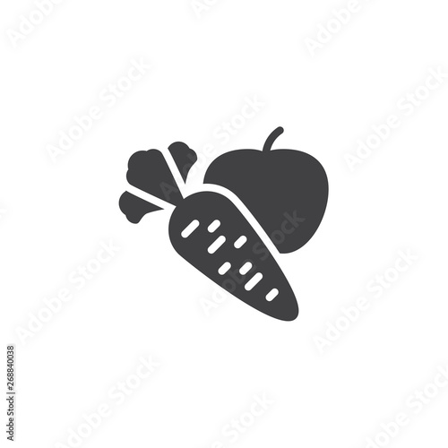 Apple with carrot vector icon. filled flat sign for mobile concept and web design. Fruit and vegetable glyph icon. Healthy diet food symbol, logo illustration. Pixel perfect vector graphics