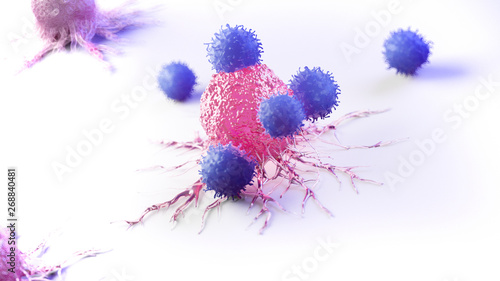 3d rendered medically accurate illustration of a cancer cell being attacked by leucocytes