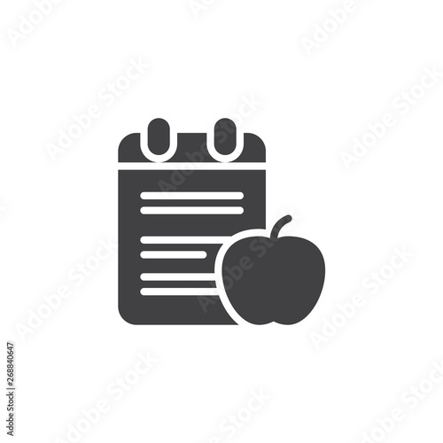 Diet schedule plan vector icon. filled flat sign for mobile concept and web design. Apple and list glyph icon. Symbol, logo illustration. Pixel perfect vector graphics