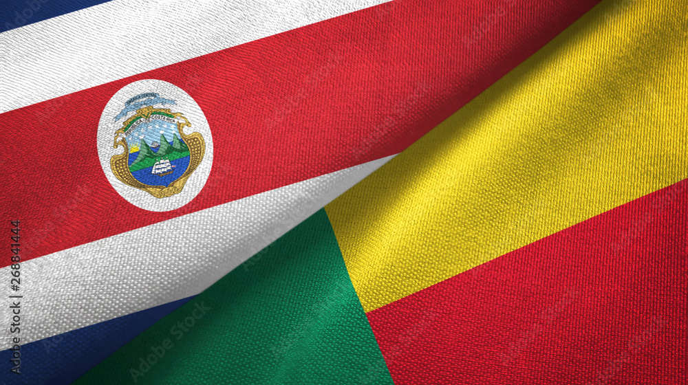 Fototapeta premium Costa Rica and Benin two flags textile cloth, fabric texture 
