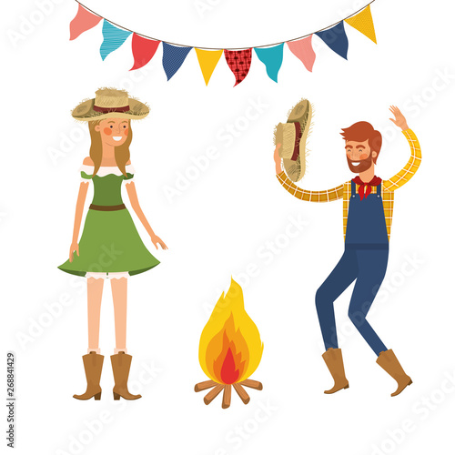 farmers couple dancing with straw hat