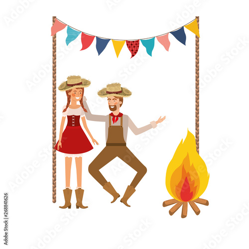 farmers couple dancing with straw hat