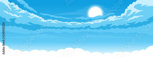 Sky background with sun and white bottom