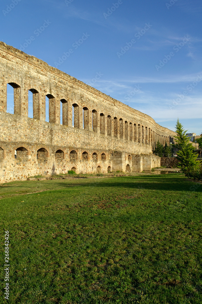 Merida (Spain). Roman aqueduct Oxtail or San Lázaro in the city of Mérida