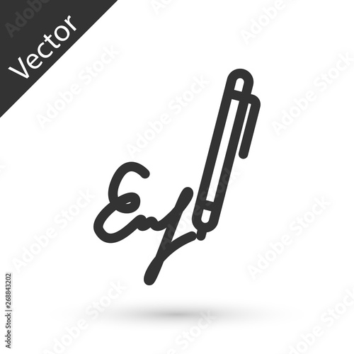 Grey Signature line icon isolated on white background. Pen and undersign, underwrite, ratify symbol. Vector Illustration