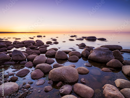 Sunset over the Lake Ladoga in the summer