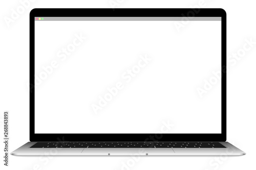 Laptop Monitor with Blank White Screen for  web design. Vector illustration. Screen mockup