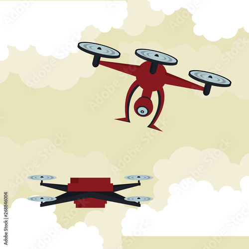 Drones flying in the sky