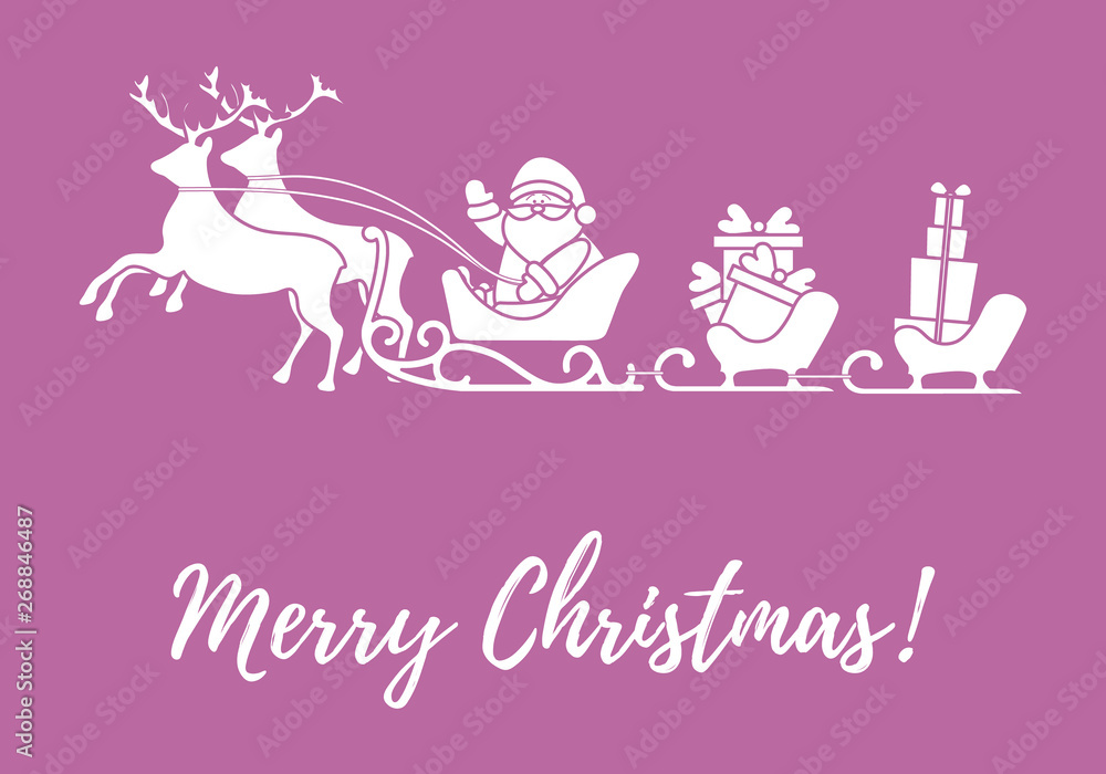 Santa Claus with Christmas presents in sleighs with reindeers. New Year and Christmas illustration. Santa Claus with Christmas presents in sleighs with reindeers. New Year and Christmas illustration.