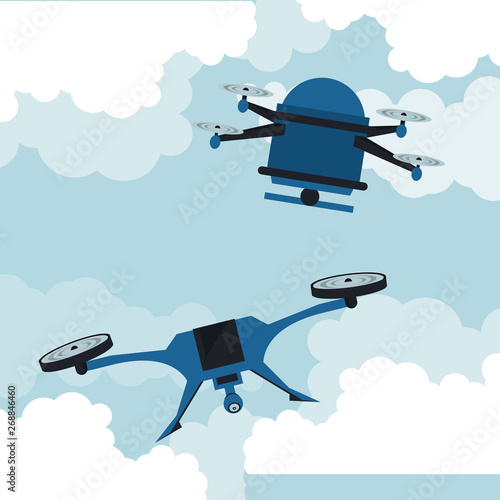 Drones flying in the sky