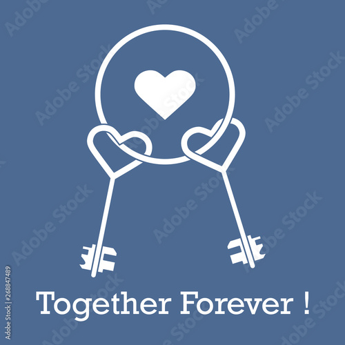 Keys in heart shape and the words together forever