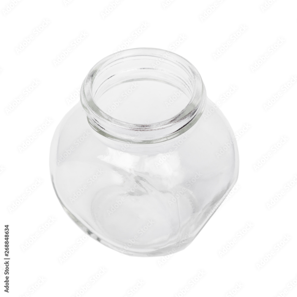 One small empty glass jar isolated One small empty glass jar isolated