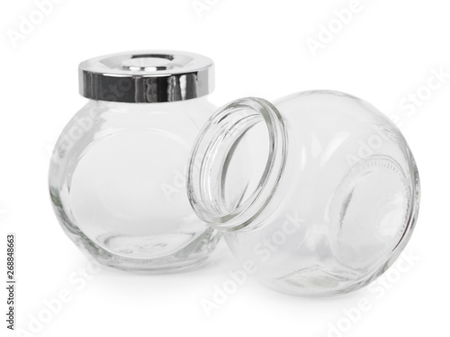 Two small empty glass jars isolated