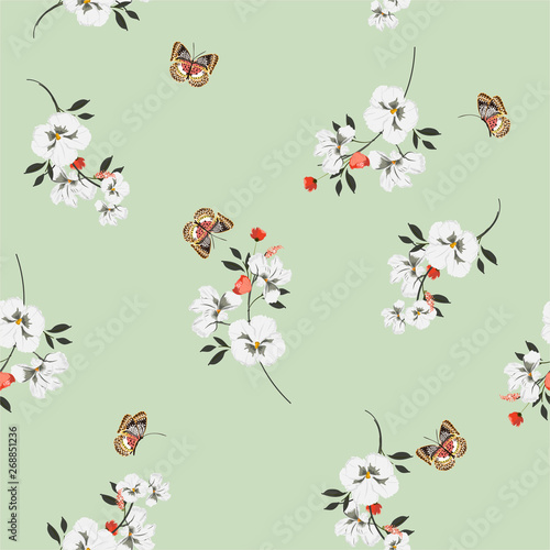 Summer bright Meadow flowers  with butterflies soft and gentle seamless pattern on vector design for fashion,fabric,wallpaper and all prints