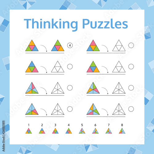 Thinking Puzzles Educational Game Set.  Logical Thinking Skills Game. Vector illustration.