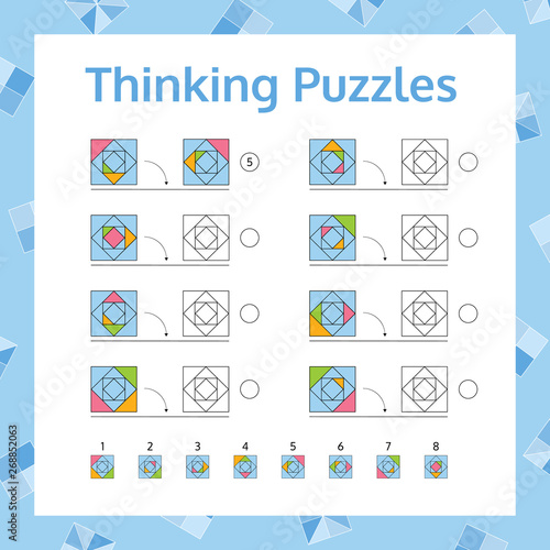Thinking Puzzles Educational Game Set.  Logical Thinking Skills Game. Vector illustration.