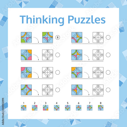 Thinking Puzzles Educational Game Set.  Logical Thinking Skills Game. Vector illustration.
