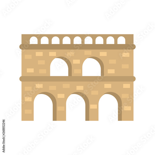 Roman aqueduct color vector icon. Flat design